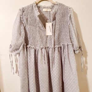 NWT Blue-Grey Clip Dot Baby Doll Dress